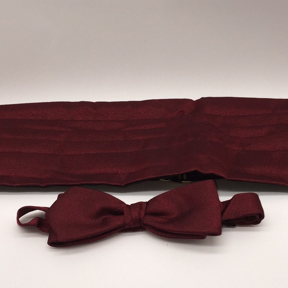 Bow Tie & Cummerbund Dark Red 100% Silk with Box - Picture 2 of 12